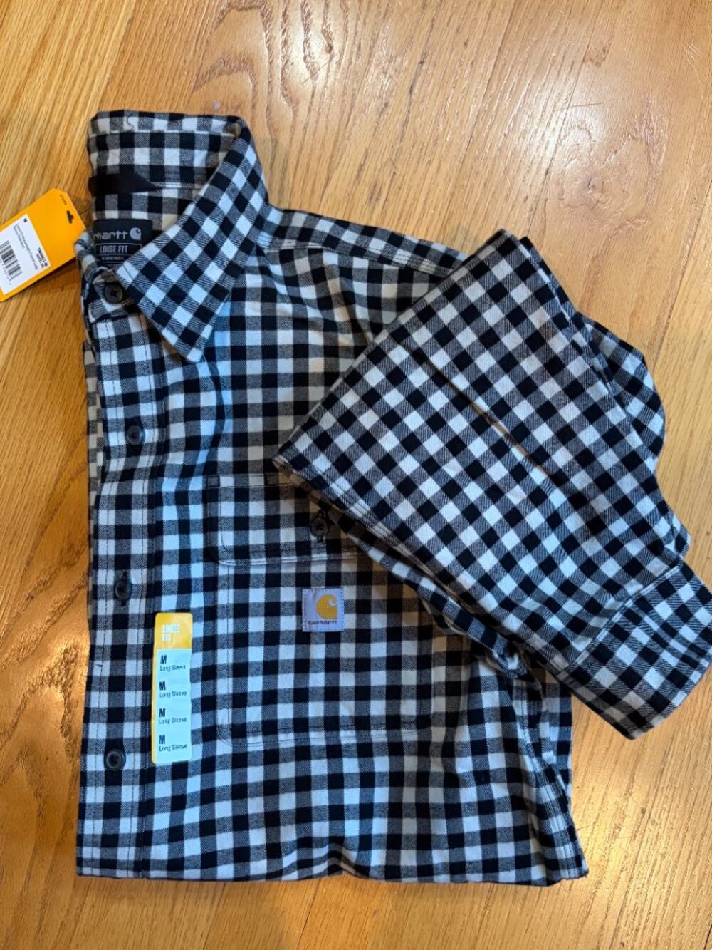 Carhartt Men's Black and White Check Flannel Shirt, Size Medium